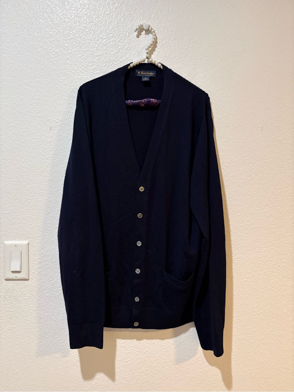 Brooks Brothers XL Merino Wool Navy V-Neck Cardigan Sweater
